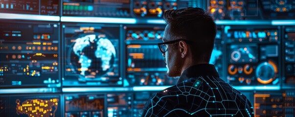 IT Manager overseeing operations in fully automated IT departments powered by intelligent systems capable of selfmaintenance and selfupgrade