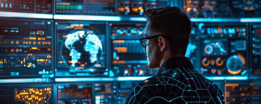 IT Manager overseeing operations in fully automated IT departments powered by intelligent systems capable of selfmaintenance and selfupgrade