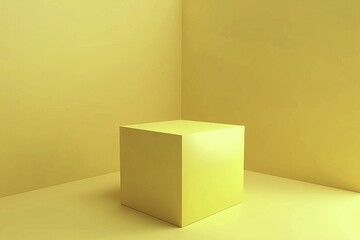 3D Yellow Empty Cube Podium for Product Presentation