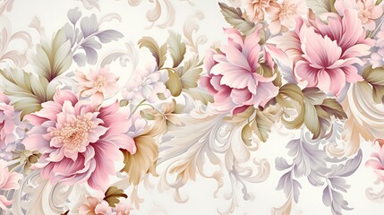 Obraz na płótnie Canvas Elegant floral pattern with intricate details and pastel hues, ideal for wedding invitations and feminine designs.