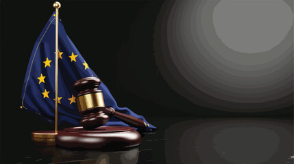 Judges gavel and European Union flag on black table Vector