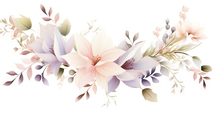 Elegant watercolor floral wreath with delicate flowers and foliage, ideal for wedding invitations and event stationery.