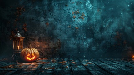 Setting the Stage for Spookiness. Halloween-Themed Interior Wall Background with Floor, Offering the Perfect Canvas for Creepy Decor and Ghoulish Delights - Powered by Adobe