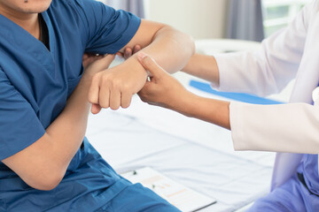 man was admitted for treatment of muscle pain in back of his shoulder due to working hard and...
