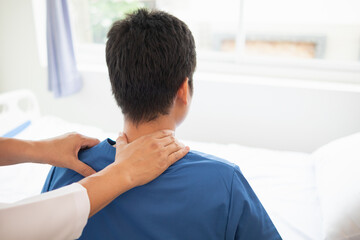 man was admitted for treatment of muscle pain in back of his shoulder due to working hard and...