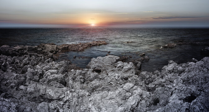 Rocky coast, wild beach, near the ancient city of Chersonesus, Crimean peninsula
