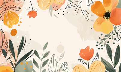 Tropical floral background template in boho style