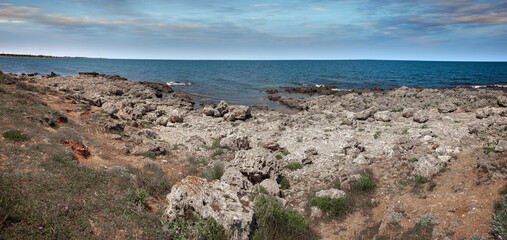 Rocky coast, wild beach, near the ancient city of Chersonesus, Crimean peninsula