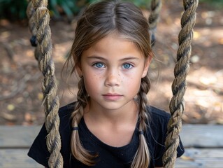 Little Girl With Blue Eyes on Swing