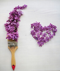 Heart made of flowers painted with a magic flower brush