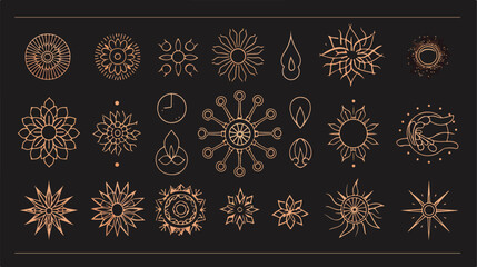 Linear bohemian logo set boho icons - floral mandala