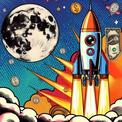 generativeart, art, generative, generated, ai, pop, popart, growth, moon, tothemoon, cryptocurrency, crypto, plan, strategy, cosmos, success, flat, creative, galaxy, spacecraft, space, fly, technology