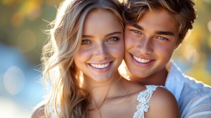 Fototapeta premium Smiling Man and Woman for Camera