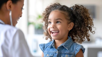 Little Girl Smiling and Talking to Doctor