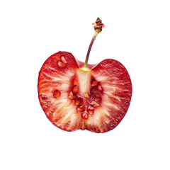 Half of red cherry isolated on transparent background. Realistic vector illustration.