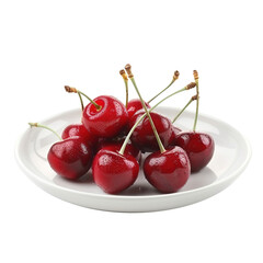 Cherries in a plate on transparent background. Healthy lifestyle. Fruit elements for design.