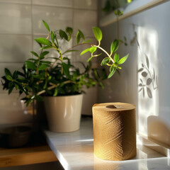 A sustainable bathroom design to reduce global warming, promoting eco-friendly living. AI generative.