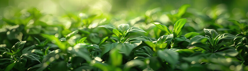 Close up of fresh green basil leaves, Nature background, Ai Generated