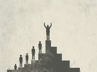 Success winner comparison a person on the top of the podium with others and stepping down