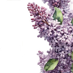 Fototapeta premium Spring lilac with white flowers. Close-up. A banner on a white background.