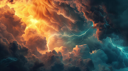 Comulus Cloud with yellow and blue thunderstorm lighting