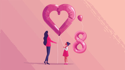 Little girl with her mother and balloon in shape of f
