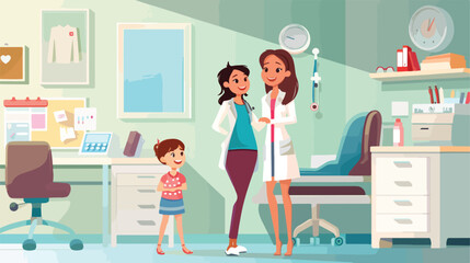 Little girl with mother at pediatricians office Vector