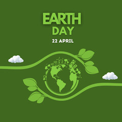 Happy Earth Day concept. Earth Day concept. 3d eco-friendly design. Earth map shapes with trees water and shadow. Save the Earth concept. 22 April.
