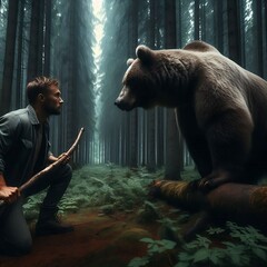 Man vs bear in the woods