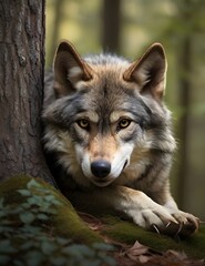 Naklejka na ściany i meble Wolf in the forest