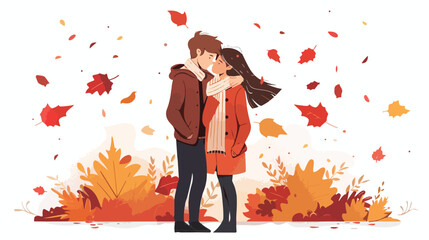 Loving couple in autumn. Vector illustration in flat