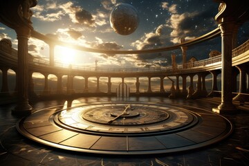 Celestial Observatory Countdown: Giant celestial clocks in an otherworldly observatory ticking down to a cosmic event.