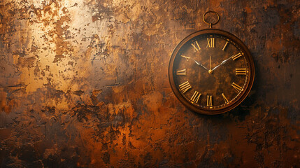 A warm, earthy brown wall with a vintage-inspired clock in brass.