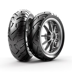 Luxury Sports car tire with metallic alloy rim on a white background.