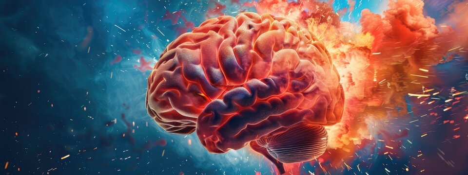Creativity concept with a brain exploding in colors. Mind blown concept