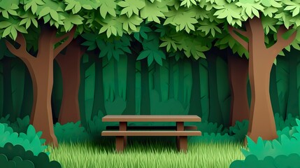 Vector nature forest a wooden table stand for product mock up landscape background. 