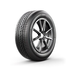 Luxury Sports car tire high-performance racing speed with metallic mag wheel on a white background.
