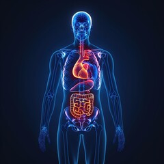 Transparent full body x ray illustration showing all organ systems, essential tool for physiology and biology