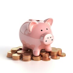 Piggy bank with coin on white background financial success and growth or saving money concept.