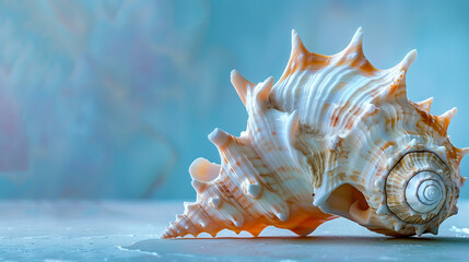 Obraz na płótnie Canvas Exquisite Conch Shell on a Soft Blue Background