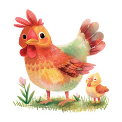 Hen with chick watercolor illustration (10)