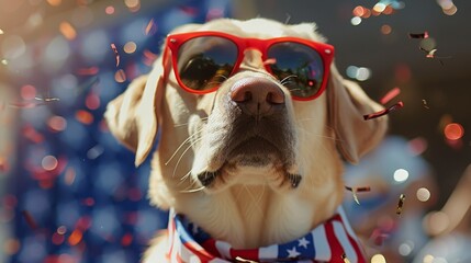 Patriotic Celebration Labrador with Sunglasses and Confetti