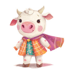 cute cow super hero watercolor (13)
