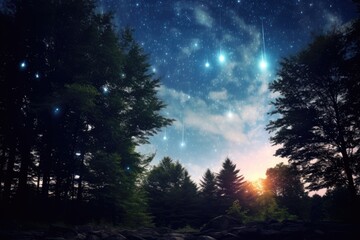 Fototapeta premium Starfall Countdown: Shooting stars forming a countdown to the arrival of a comet with mystical properties.