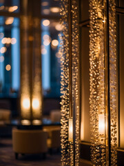 Sumptuous hotel interior with gentle, blurred bokeh lights, offering a sophisticated ambiance for design projects.