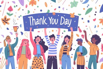 Obraz premium Thank You Day, illustration, Design, drawing, Postcard