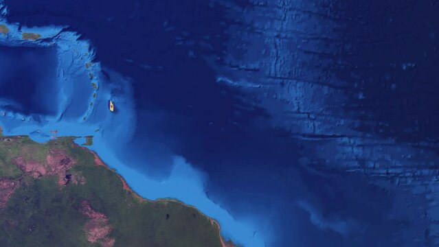 Barbados: 3D Animation of Earth zooming into Barbados with its border highlighted with its National Flag in 4K