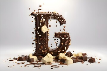 The letter G 3D, in the colors of brown chocolate and white chocolate, chocolate dripping from the...