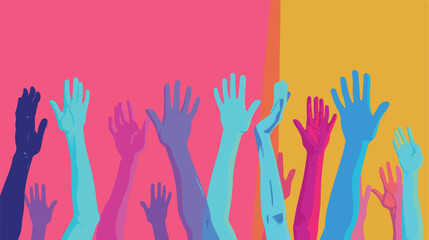 Hands of voting people on color background Vector style