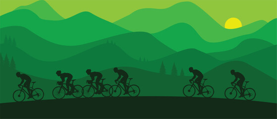 background of cycling in green mountains. world cycling day celebration, editable vector eps 10